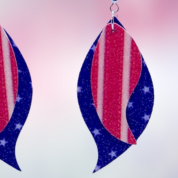 Faux Leather Dangle Earrings Sparkles Double Layer Fashion Jewelry - Picture 2 of 4